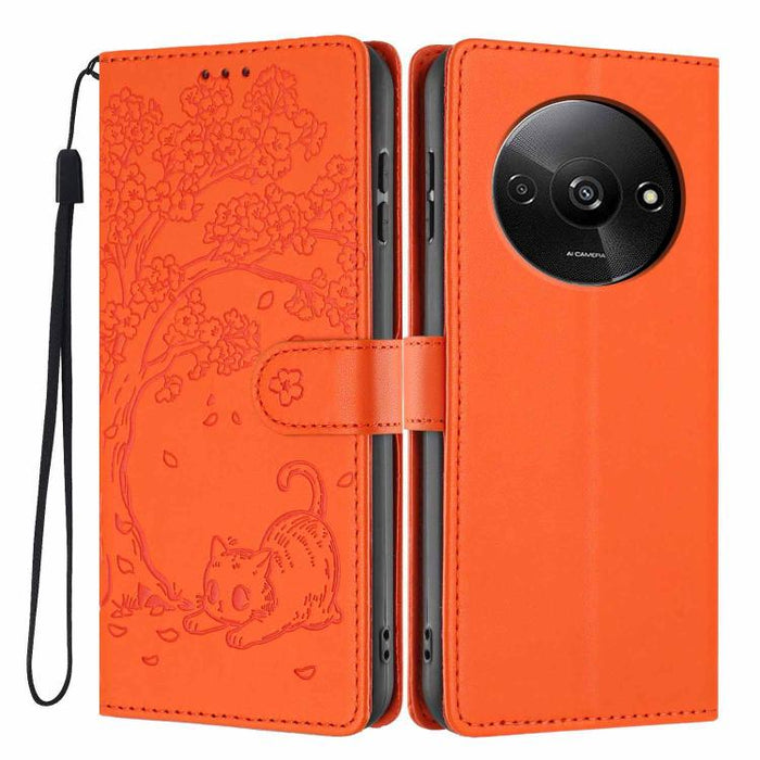 Funda para teléfono plegable de piel vegana con relieve de gato y árbol, For Redmi Note 14 Pro 4G, For Redmi Note 14 4G Global 163.25mm, For Redmi 14C 4G / A3 Pro 4G, For Redmi Note 14 5G, For Redmi Note 14 Pro 5G, For Redmi 13 4G                      ...