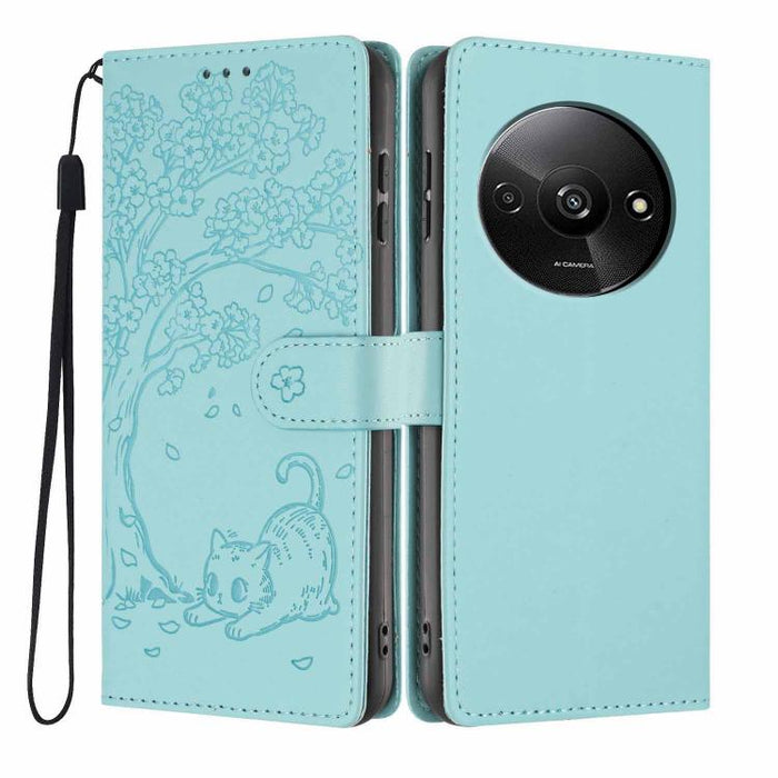 Funda para teléfono plegable de piel vegana con relieve de gato y árbol, For Redmi Note 14 Pro 4G, For Redmi Note 14 4G Global 163.25mm, For Redmi 14C 4G / A3 Pro 4G, For Redmi Note 14 5G, For Redmi Note 14 Pro 5G, For Redmi 13 4G                      ...
