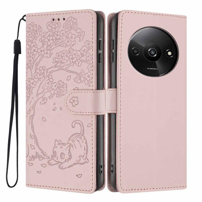 Funda para teléfono plegable de piel vegana con relieve de gato y árbol, For Redmi Note 14 Pro 4G, For Redmi Note 14 4G Global 163.25mm, For Redmi 14C 4G / A3 Pro 4G, For Redmi Note 14 5G, For Redmi Note 14 Pro 5G, For Redmi 13 4G                      ...
