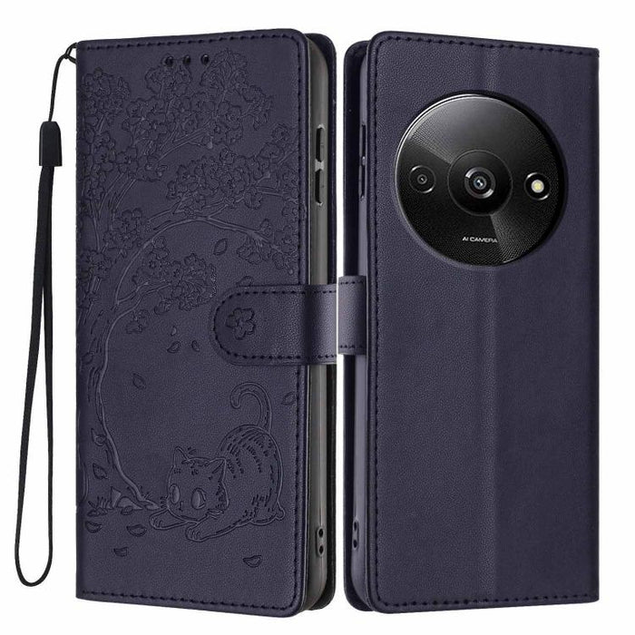 Funda para teléfono plegable de piel vegana con relieve de gato y árbol, For Redmi Note 14 Pro 4G, For Redmi Note 14 4G Global 163.25mm, For Redmi 14C 4G / A3 Pro 4G, For Redmi Note 14 5G, For Redmi Note 14 Pro 5G, For Redmi 13 4G                      ...
