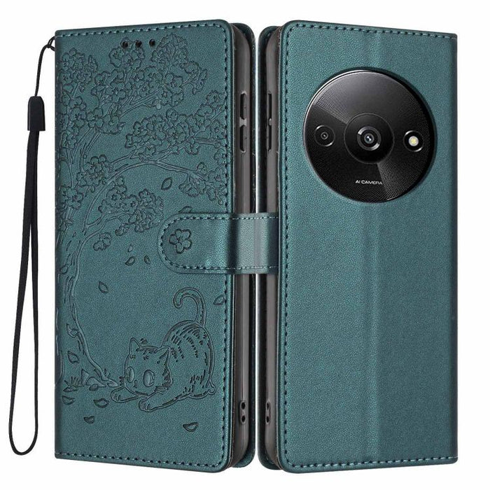 Funda para teléfono plegable de piel vegana con relieve de gato y árbol, For Redmi Note 14 Pro 4G, For Redmi Note 14 4G Global 163.25mm, For Redmi 14C 4G / A3 Pro 4G, For Redmi Note 14 5G, For Redmi Note 14 Pro 5G, For Redmi 13 4G                      ...