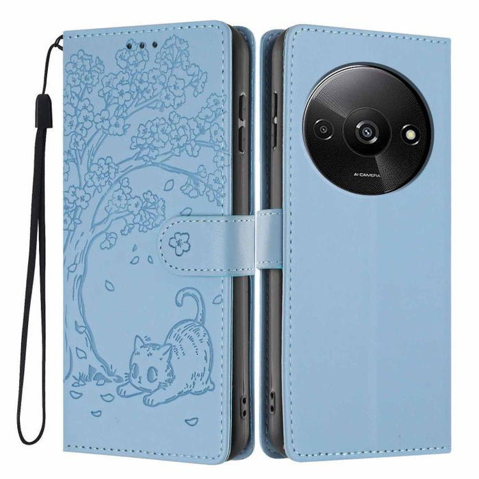 Funda para teléfono plegable de piel vegana con relieve de gato y árbol, For Redmi Note 14 Pro 4G, For Redmi Note 14 4G Global 163.25mm, For Redmi 14C 4G / A3 Pro 4G, For Redmi Note 14 5G, For Redmi Note 14 Pro 5G, For Redmi 13 4G                      ...