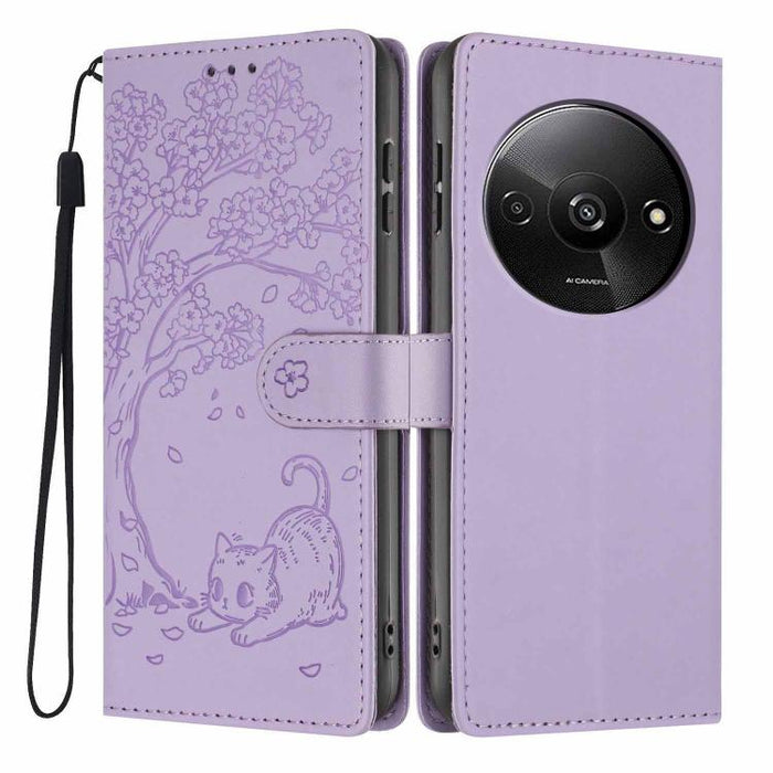 Funda para teléfono plegable de piel vegana con relieve de gato y árbol, For Redmi Note 14 Pro 4G, For Redmi Note 14 4G Global 163.25mm, For Redmi 14C 4G / A3 Pro 4G, For Redmi Note 14 5G, For Redmi Note 14 Pro 5G, For Redmi 13 4G                      ...