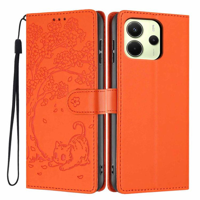 Funda para teléfono plegable de piel vegana con relieve de gato y árbol, For Redmi Note 14 Pro 4G, For Redmi Note 14 4G Global 163.25mm, For Redmi 14C 4G / A3 Pro 4G, For Redmi Note 14 5G, For Redmi Note 14 Pro 5G, For Redmi 13 4G                      ...