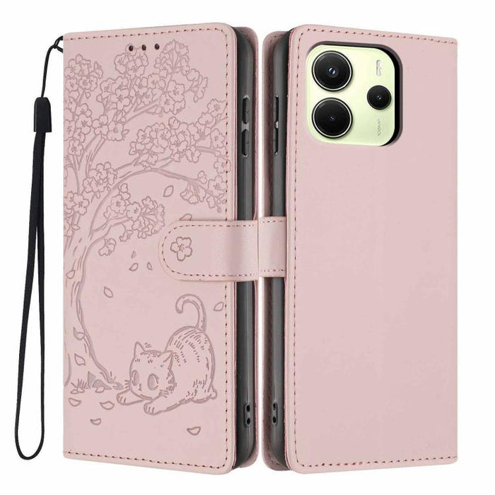 Funda para teléfono plegable de piel vegana con relieve de gato y árbol, For Redmi Note 14 Pro 4G, For Redmi Note 14 4G Global 163.25mm, For Redmi 14C 4G / A3 Pro 4G, For Redmi Note 14 5G, For Redmi Note 14 Pro 5G, For Redmi 13 4G                      ...