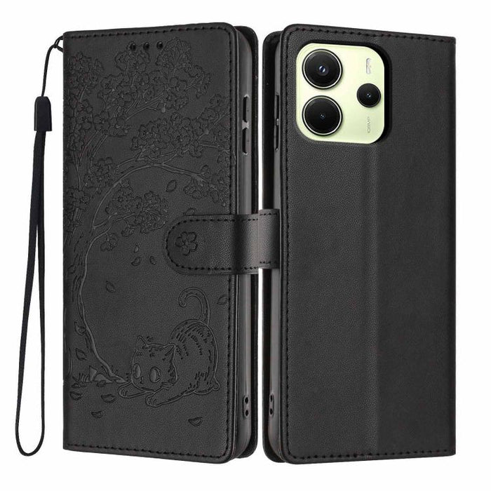 Funda para teléfono plegable de piel vegana con relieve de gato y árbol, For Redmi Note 14 Pro 4G, For Redmi Note 14 4G Global 163.25mm, For Redmi 14C 4G / A3 Pro 4G, For Redmi Note 14 5G, For Redmi Note 14 Pro 5G, For Redmi 13 4G                      ...