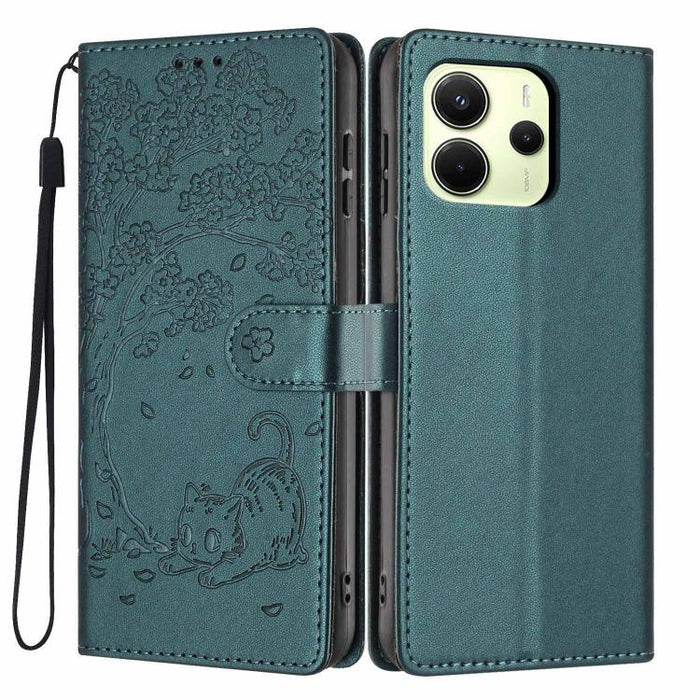 Funda para teléfono plegable de piel vegana con relieve de gato y árbol, For Redmi Note 15 Pro+ 5G Global 163.3mm, For Redmi Note 15 4G / 5G Global 164mm, For Redmi Note 15 Pro 4G Global 163.2mm, For Redmi Note 15 Pro 5G Global 163.6mm                 ...