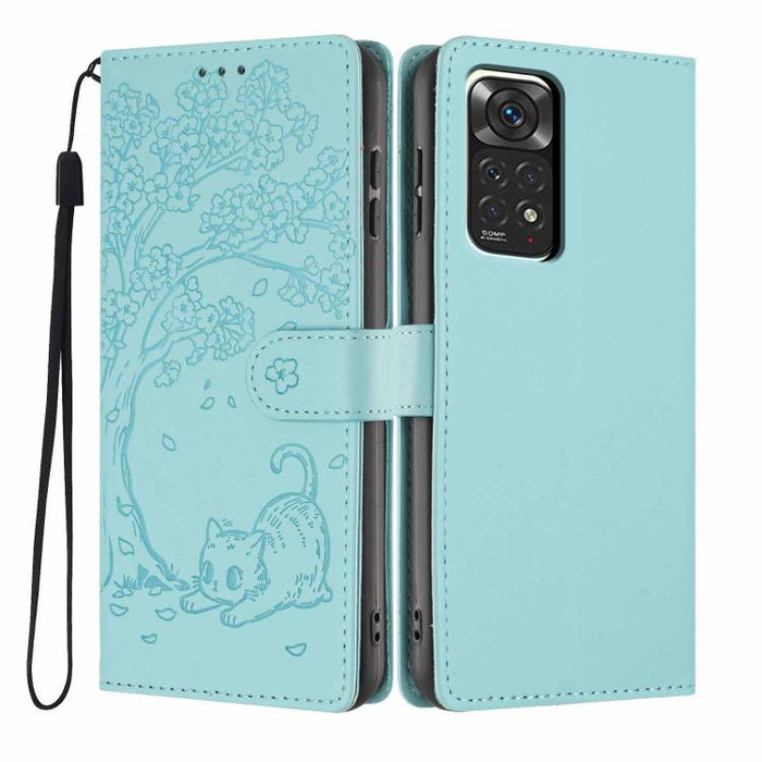 Funda para teléfono plegable de piel vegana con relieve de gato y árbol, For Redmi Note 13 Pro 5G, For Redmi Note 12S, For Redmi Note 12 4G Global, For Redmi Note 12 Pro 5G Global, For Redmi Note 12 5G / Poco X5, For Redmi 12C                          ...