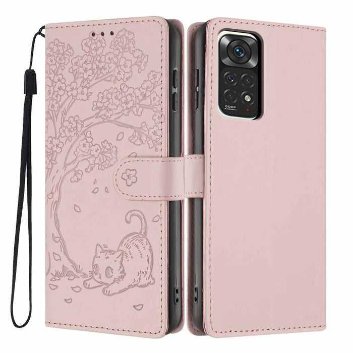 Funda para teléfono plegable de piel vegana con relieve de gato y árbol, For Redmi Note 13 Pro 5G, For Redmi Note 12S, For Redmi Note 12 4G Global, For Redmi Note 12 Pro 5G Global, For Redmi Note 12 5G / Poco X5, For Redmi 12C                          ...