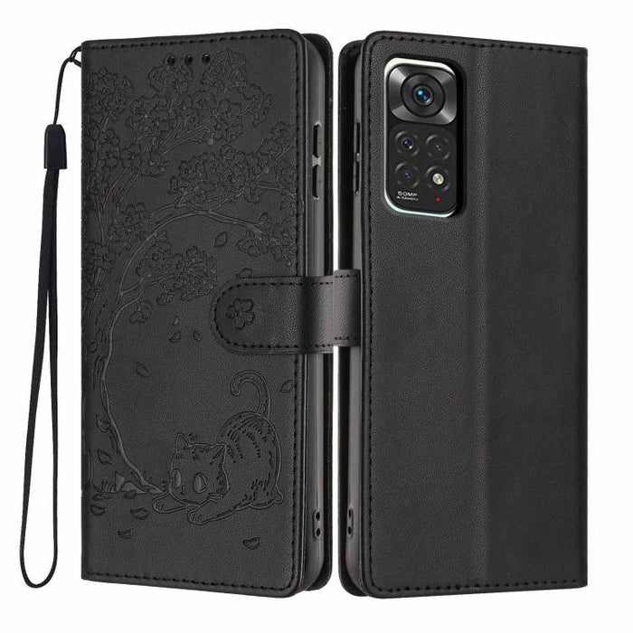 Funda para teléfono plegable de piel vegana con relieve de gato y árbol, For Redmi Note 13 Pro 5G, For Redmi Note 12S, For Redmi Note 12 4G Global, For Redmi Note 12 Pro 5G Global, For Redmi Note 12 5G / Poco X5, For Redmi 12C                          ...