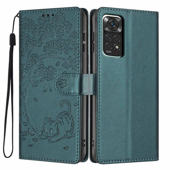 Funda para teléfono plegable de piel vegana con relieve de gato y árbol, For Redmi Note 13 Pro 5G, For Redmi Note 12S, For Redmi Note 12 4G Global, For Redmi Note 12 Pro 5G Global, For Redmi Note 12 5G / Poco X5, For Redmi 12C                          ...