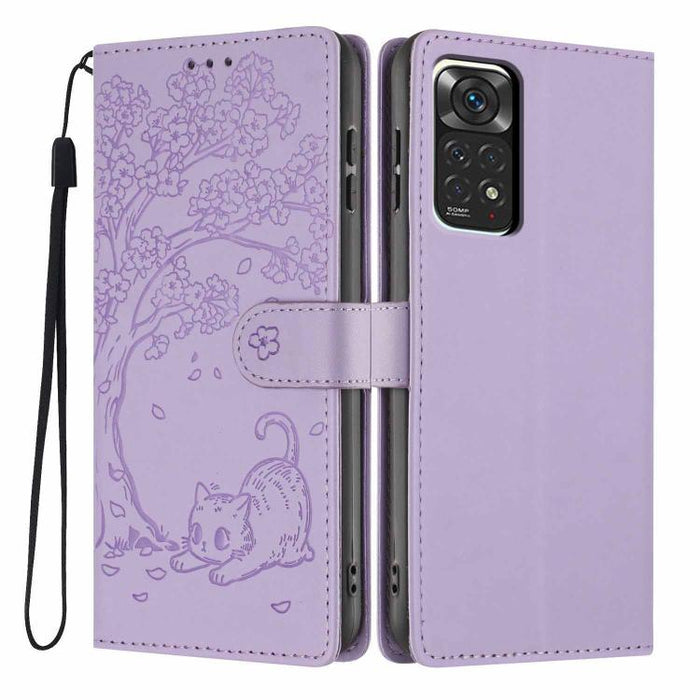 Funda para teléfono plegable de piel vegana con relieve de gato y árbol, For Redmi Note 13 Pro 5G, For Redmi Note 12S, For Redmi Note 12 4G Global, For Redmi Note 12 Pro 5G Global, For Redmi Note 12 5G / Poco X5, For Redmi 12C                          ...