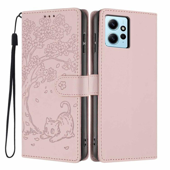 Funda para teléfono plegable de piel vegana con relieve de gato y árbol, For Redmi Note 13 Pro 5G, For Redmi Note 12S, For Redmi Note 12 4G Global, For Redmi Note 12 Pro 5G Global, For Redmi Note 12 5G / Poco X5, For Redmi 12C                          ...