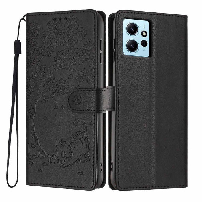 Funda para teléfono plegable de piel vegana con relieve de gato y árbol, For Redmi Note 13 Pro 5G, For Redmi Note 12S, For Redmi Note 12 4G Global, For Redmi Note 12 Pro 5G Global, For Redmi Note 12 5G / Poco X5, For Redmi 12C                          ...