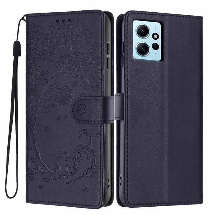 Funda para teléfono plegable de piel vegana con relieve de gato y árbol, For Redmi Note 13 Pro 5G, For Redmi Note 12S, For Redmi Note 12 4G Global, For Redmi Note 12 Pro 5G Global, For Redmi Note 12 5G / Poco X5, For Redmi 12C                          ...