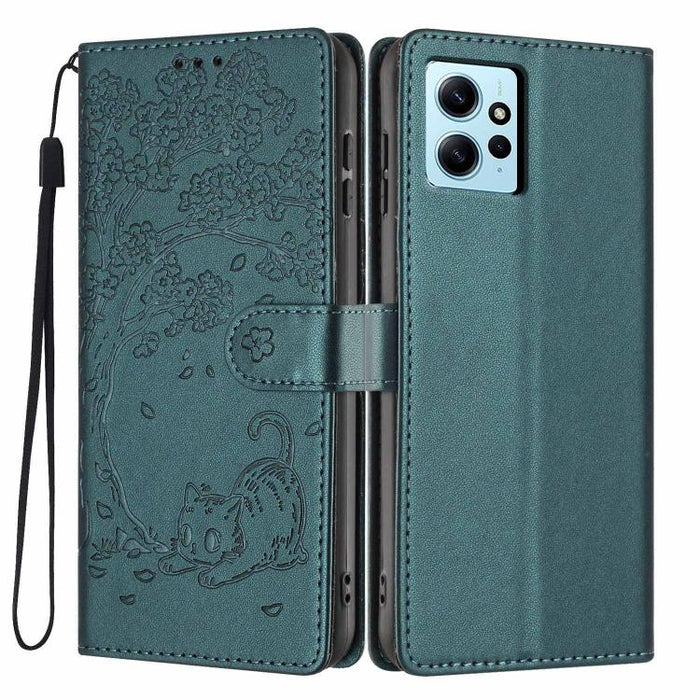 Funda para teléfono plegable de piel vegana con relieve de gato y árbol, For Redmi Note 13 Pro 5G, For Redmi Note 12S, For Redmi Note 12 4G Global, For Redmi Note 12 Pro 5G Global, For Redmi Note 12 5G / Poco X5, For Redmi 12C                          ...