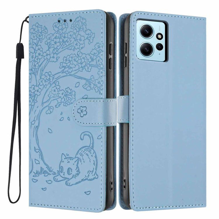 Funda para teléfono plegable de piel vegana con relieve de gato y árbol, For Redmi Note 13 Pro 5G, For Redmi Note 12S, For Redmi Note 12 4G Global, For Redmi Note 12 Pro 5G Global, For Redmi Note 12 5G / Poco X5, For Redmi 12C                          ...