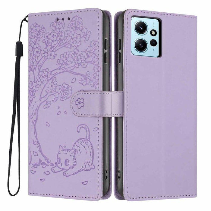 Funda para teléfono plegable de piel vegana con relieve de gato y árbol, For Redmi Note 13 Pro 5G, For Redmi Note 12S, For Redmi Note 12 4G Global, For Redmi Note 12 Pro 5G Global, For Redmi Note 12 5G / Poco X5, For Redmi 12C                          ...