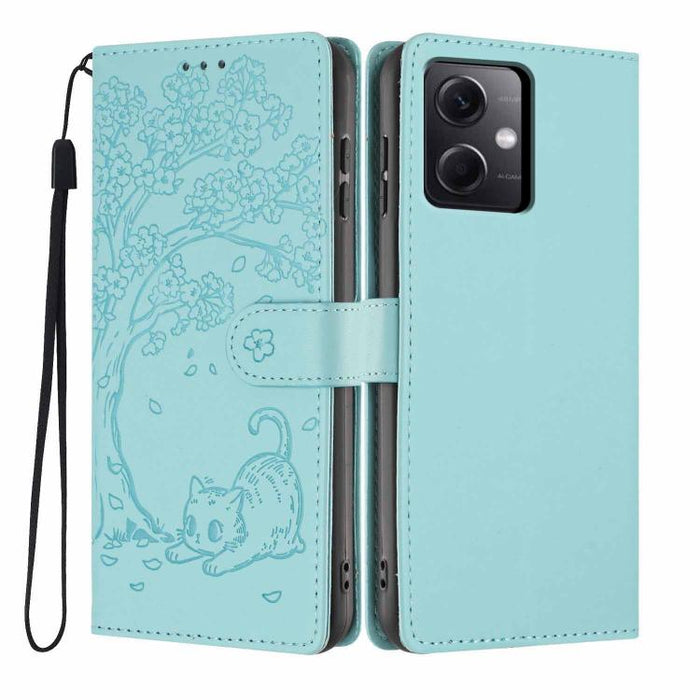 Funda para teléfono plegable de piel vegana con relieve de gato y árbol, For Redmi Note 13 Pro 5G, For Redmi Note 12S, For Redmi Note 12 4G Global, For Redmi Note 12 Pro 5G Global, For Redmi Note 12 5G / Poco X5, For Redmi 12C                          ...