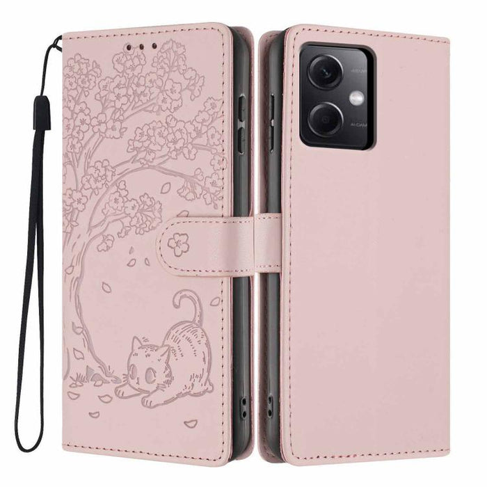 Funda para teléfono plegable de piel vegana con relieve de gato y árbol, For Redmi Note 13 Pro 5G, For Redmi Note 12S, For Redmi Note 12 4G Global, For Redmi Note 12 Pro 5G Global, For Redmi Note 12 5G / Poco X5, For Redmi 12C                          ...