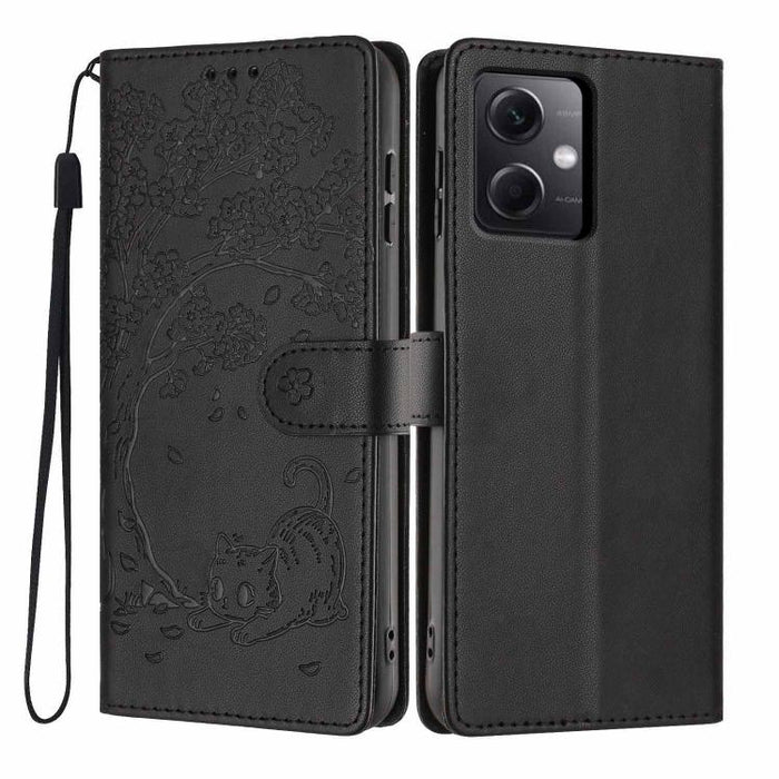 Funda para teléfono plegable de piel vegana con relieve de gato y árbol, For Redmi Note 13 Pro 5G, For Redmi Note 12S, For Redmi Note 12 4G Global, For Redmi Note 12 Pro 5G Global, For Redmi Note 12 5G / Poco X5, For Redmi 12C                          ...