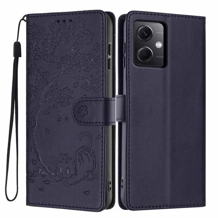 Funda para teléfono plegable de piel vegana con relieve de gato y árbol, For Redmi Note 13 Pro 5G, For Redmi Note 12S, For Redmi Note 12 4G Global, For Redmi Note 12 Pro 5G Global, For Redmi Note 12 5G / Poco X5, For Redmi 12C                          ...