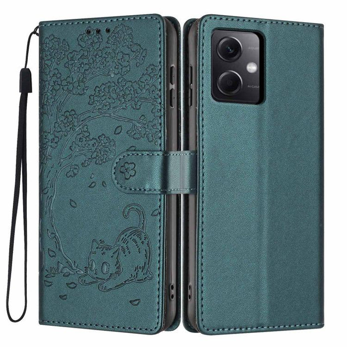 Funda para teléfono plegable de piel vegana con relieve de gato y árbol, For Redmi Note 13 Pro 5G, For Redmi Note 12S, For Redmi Note 12 4G Global, For Redmi Note 12 Pro 5G Global, For Redmi Note 12 5G / Poco X5, For Redmi 12C                          ...