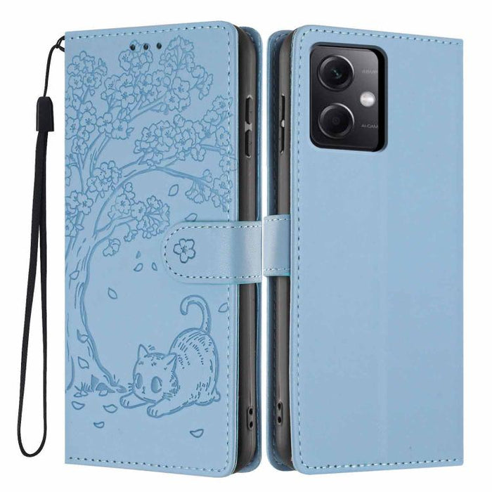 Funda para teléfono plegable de piel vegana con relieve de gato y árbol, For Redmi Note 13 Pro 5G, For Redmi Note 12S, For Redmi Note 12 4G Global, For Redmi Note 12 Pro 5G Global, For Redmi Note 12 5G / Poco X5, For Redmi 12C                          ...