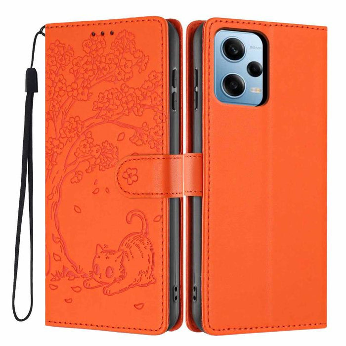 Funda para teléfono plegable de piel vegana con relieve de gato y árbol, For Redmi Note 13 Pro 5G, For Redmi Note 12S, For Redmi Note 12 4G Global, For Redmi Note 12 Pro 5G Global, For Redmi Note 12 5G / Poco X5, For Redmi 12C                          ...