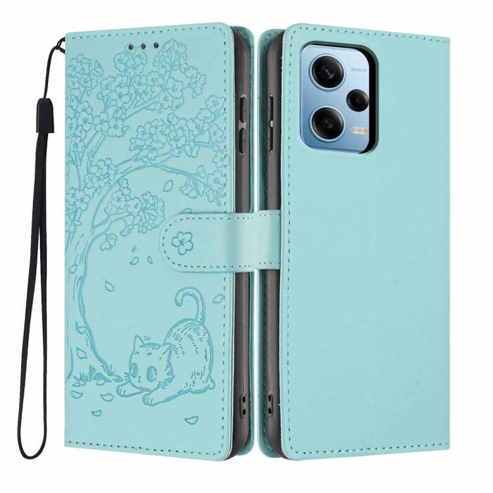 Funda para teléfono plegable de piel vegana con relieve de gato y árbol, For Redmi Note 13 Pro 5G, For Redmi Note 12S, For Redmi Note 12 4G Global, For Redmi Note 12 Pro 5G Global, For Redmi Note 12 5G / Poco X5, For Redmi 12C                          ...