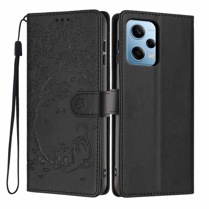 Funda para teléfono plegable de piel vegana con relieve de gato y árbol, For Redmi Note 13 Pro 5G, For Redmi Note 12S, For Redmi Note 12 4G Global, For Redmi Note 12 Pro 5G Global, For Redmi Note 12 5G / Poco X5, For Redmi 12C                          ...
