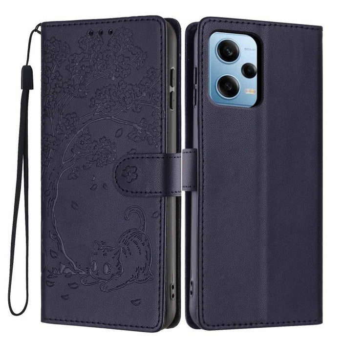 Funda para teléfono plegable de piel vegana con relieve de gato y árbol, For Redmi Note 13 Pro 5G, For Redmi Note 12S, For Redmi Note 12 4G Global, For Redmi Note 12 Pro 5G Global, For Redmi Note 12 5G / Poco X5, For Redmi 12C                          ...