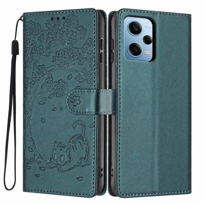 Funda para teléfono plegable de piel vegana con relieve de gato y árbol, For Redmi Note 13 Pro 5G, For Redmi Note 12S, For Redmi Note 12 4G Global, For Redmi Note 12 Pro 5G Global, For Redmi Note 12 5G / Poco X5, For Redmi 12C                          ...