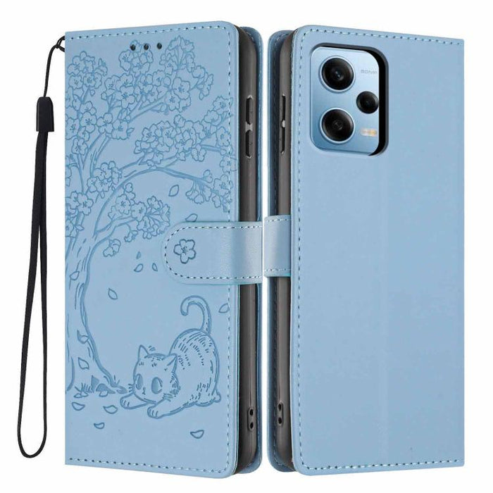 Funda para teléfono plegable de piel vegana con relieve de gato y árbol, For Redmi Note 13 Pro 5G, For Redmi Note 12S, For Redmi Note 12 4G Global, For Redmi Note 12 Pro 5G Global, For Redmi Note 12 5G / Poco X5, For Redmi 12C                          ...