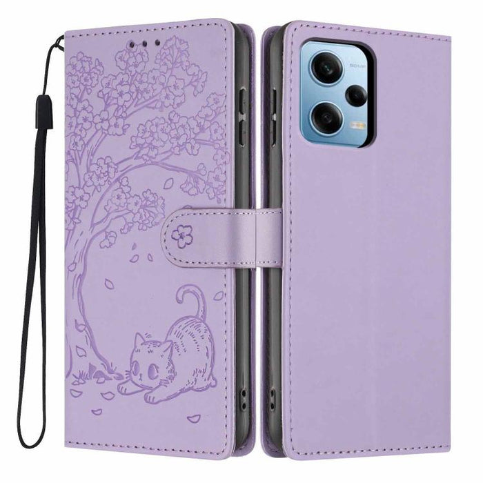 Funda para teléfono plegable de piel vegana con relieve de gato y árbol, For Redmi Note 13 Pro 5G, For Redmi Note 12S, For Redmi Note 12 4G Global, For Redmi Note 12 Pro 5G Global, For Redmi Note 12 5G / Poco X5, For Redmi 12C                          ...