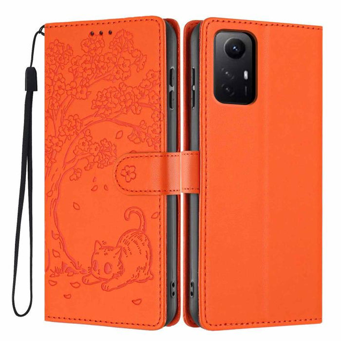 Funda para teléfono plegable de piel vegana con relieve de gato y árbol, For Redmi Note 13 Pro 5G, For Redmi Note 12S, For Redmi Note 12 4G Global, For Redmi Note 12 Pro 5G Global, For Redmi Note 12 5G / Poco X5, For Redmi 12C                          ...
