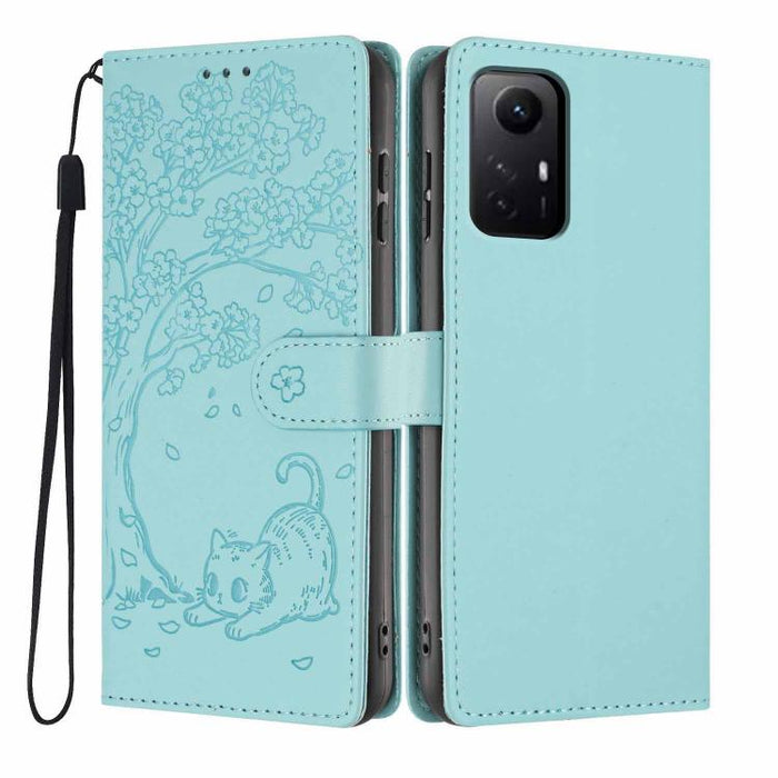 Funda para teléfono plegable de piel vegana con relieve de gato y árbol, For Redmi Note 13 Pro 5G, For Redmi Note 12S, For Redmi Note 12 4G Global, For Redmi Note 12 Pro 5G Global, For Redmi Note 12 5G / Poco X5, For Redmi 12C                          ...