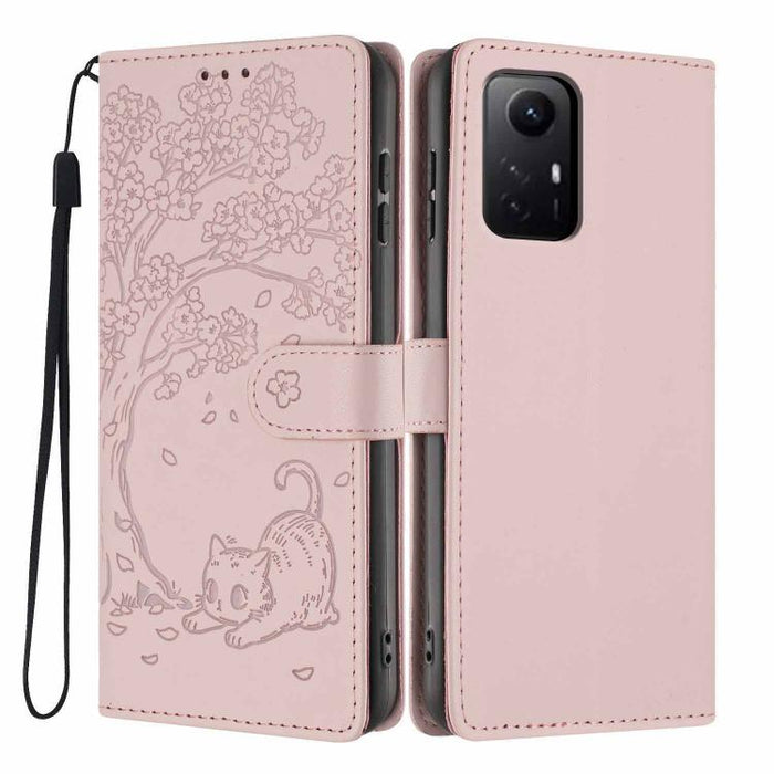 Funda para teléfono plegable de piel vegana con relieve de gato y árbol, For Redmi Note 13 Pro 5G, For Redmi Note 12S, For Redmi Note 12 4G Global, For Redmi Note 12 Pro 5G Global, For Redmi Note 12 5G / Poco X5, For Redmi 12C                          ...