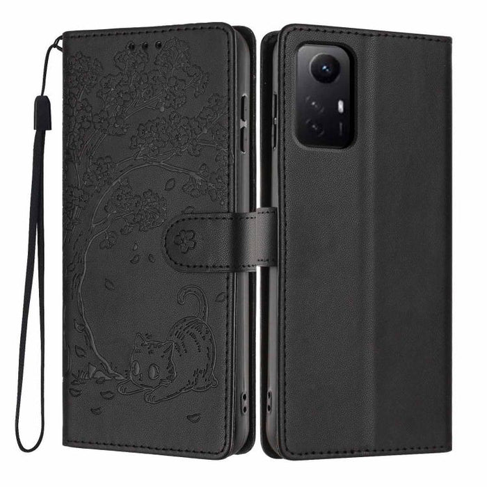 Funda para teléfono plegable de piel vegana con relieve de gato y árbol, For Redmi Note 13 Pro 5G, For Redmi Note 12S, For Redmi Note 12 4G Global, For Redmi Note 12 Pro 5G Global, For Redmi Note 12 5G / Poco X5, For Redmi 12C                          ...