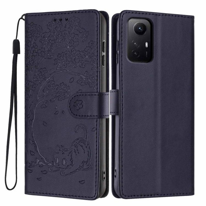 Funda para teléfono plegable de piel vegana con relieve de gato y árbol, For Redmi Note 13 Pro 5G, For Redmi Note 12S, For Redmi Note 12 4G Global, For Redmi Note 12 Pro 5G Global, For Redmi Note 12 5G / Poco X5, For Redmi 12C                          ...