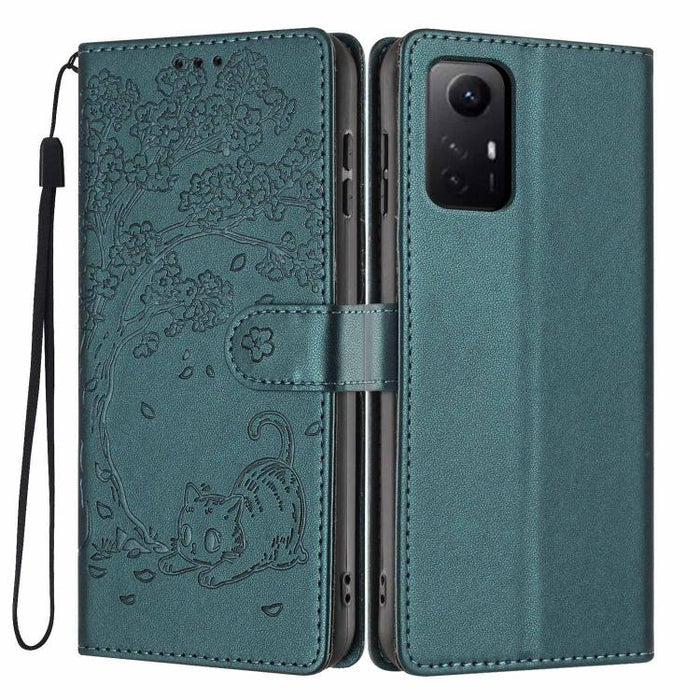 Funda para teléfono plegable de piel vegana con relieve de gato y árbol, For Redmi Note 13 Pro 5G, For Redmi Note 12S, For Redmi Note 12 4G Global, For Redmi Note 12 Pro 5G Global, For Redmi Note 12 5G / Poco X5, For Redmi 12C                          ...