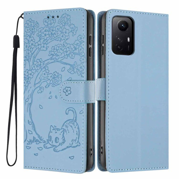 Funda para teléfono plegable de piel vegana con relieve de gato y árbol, For Redmi Note 13 Pro 5G, For Redmi Note 12S, For Redmi Note 12 4G Global, For Redmi Note 12 Pro 5G Global, For Redmi Note 12 5G / Poco X5, For Redmi 12C                          ...