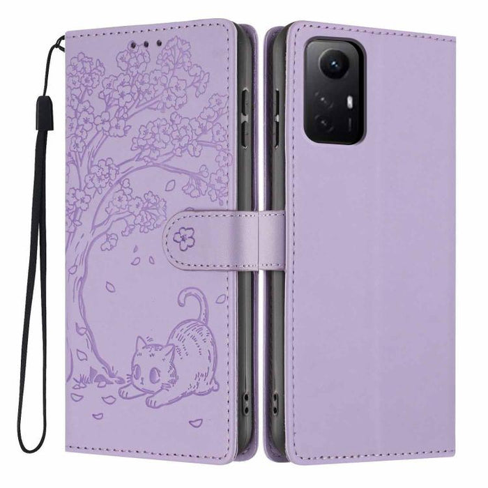 Funda para teléfono plegable de piel vegana con relieve de gato y árbol, For Redmi Note 13 Pro 5G, For Redmi Note 12S, For Redmi Note 12 4G Global, For Redmi Note 12 Pro 5G Global, For Redmi Note 12 5G / Poco X5, For Redmi 12C                          ...
