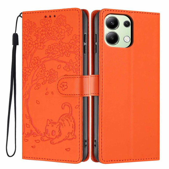 Funda para teléfono plegable de piel vegana con relieve de gato y árbol, For Redmi Note 14 Pro 4G, For Redmi Note 14 4G Global 163.25mm, For Redmi 14C 4G / A3 Pro 4G, For Redmi Note 14 5G, For Redmi Note 14 Pro 5G, For Redmi 13 4G                      ...