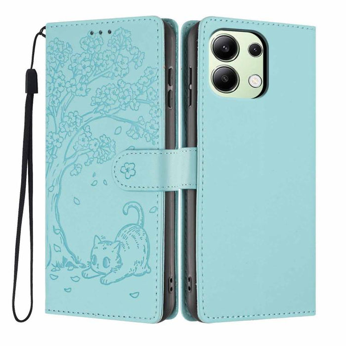 Funda para teléfono plegable de piel vegana con relieve de gato y árbol, For Redmi Note 14 Pro 4G, For Redmi Note 14 4G Global 163.25mm, For Redmi 14C 4G / A3 Pro 4G, For Redmi Note 14 5G, For Redmi Note 14 Pro 5G, For Redmi 13 4G                      ...
