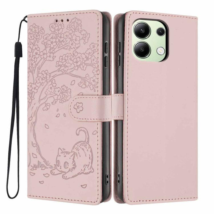 Funda para teléfono plegable de piel vegana con relieve de gato y árbol, For Redmi Note 14 Pro 4G, For Redmi Note 14 4G Global 163.25mm, For Redmi 14C 4G / A3 Pro 4G, For Redmi Note 14 5G, For Redmi Note 14 Pro 5G, For Redmi 13 4G                      ...