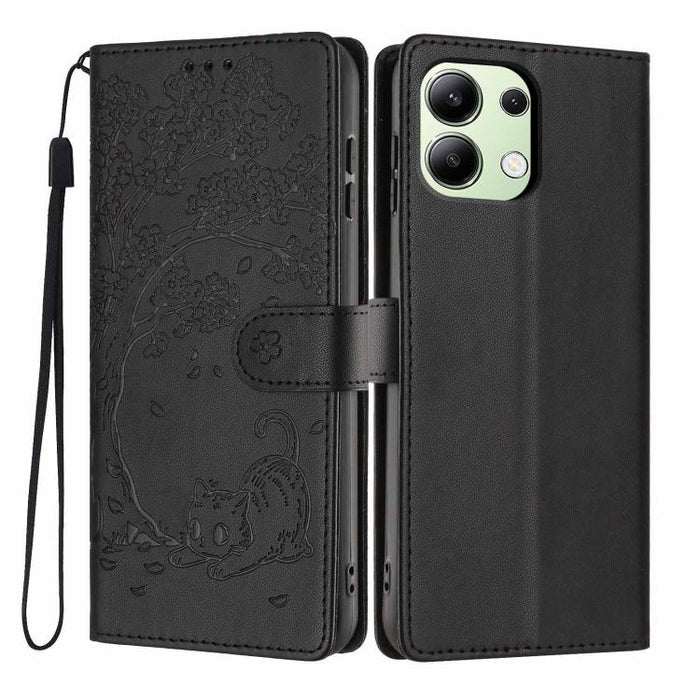Funda para teléfono plegable de piel vegana con relieve de gato y árbol, For Redmi Note 14 Pro 4G, For Redmi Note 14 4G Global 163.25mm, For Redmi 14C 4G / A3 Pro 4G, For Redmi Note 14 5G, For Redmi Note 14 Pro 5G, For Redmi 13 4G                      ...