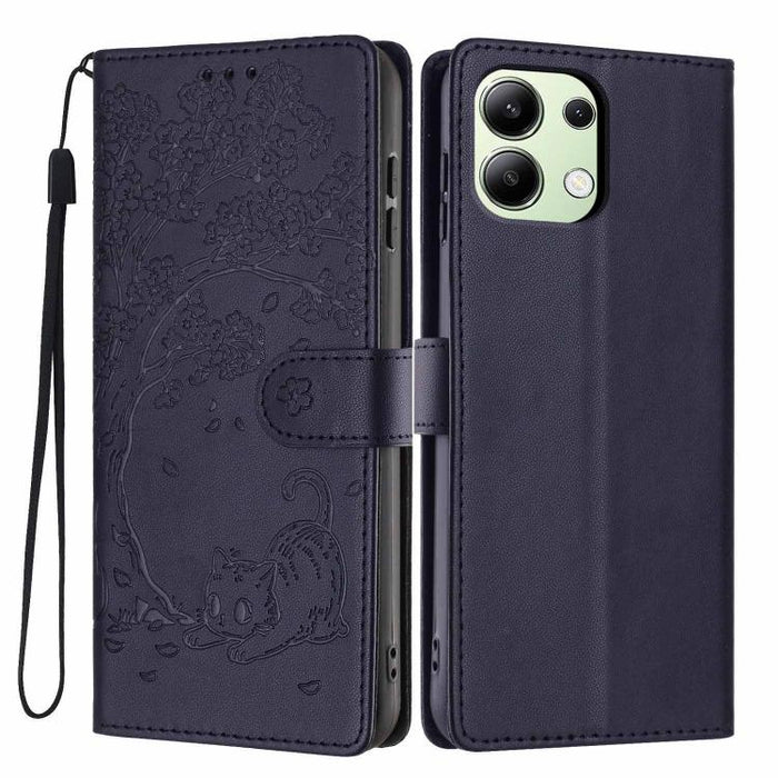 Funda para teléfono plegable de piel vegana con relieve de gato y árbol, For Redmi Note 14 Pro 4G, For Redmi Note 14 4G Global 163.25mm, For Redmi 14C 4G / A3 Pro 4G, For Redmi Note 14 5G, For Redmi Note 14 Pro 5G, For Redmi 13 4G                      ...