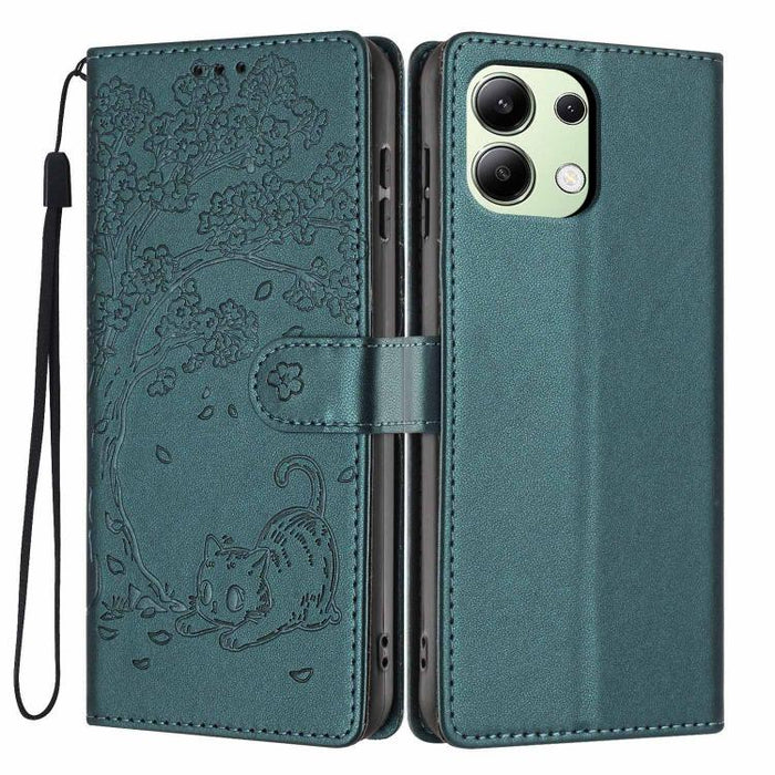 Funda para teléfono plegable de piel vegana con relieve de gato y árbol, For Redmi Note 14 Pro 4G, For Redmi Note 14 4G Global 163.25mm, For Redmi 14C 4G / A3 Pro 4G, For Redmi Note 14 5G, For Redmi Note 14 Pro 5G, For Redmi 13 4G                      ...