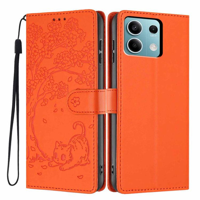 Funda para teléfono plegable de piel vegana con relieve de gato y árbol, For Redmi Note 14 Pro 4G, For Redmi Note 14 4G Global 163.25mm, For Redmi 14C 4G / A3 Pro 4G, For Redmi Note 14 5G, For Redmi Note 14 Pro 5G, For Redmi 13 4G                      ...